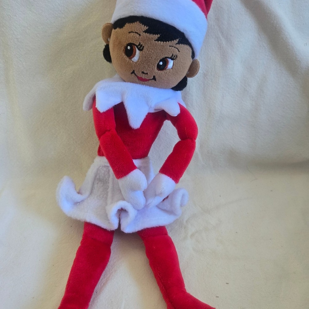 Lumistella Plush 14" Girl Elf On The Shelf Brown Skin Eyes White Skirt